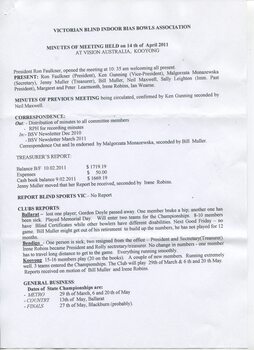 Minutes from the VIBBA meeting in April 2011