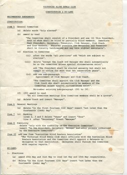 Undated constitution and by-laws for Victorian Blind Bowls Club