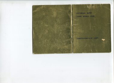 Gold shiny cover of Victorian Blind Lawn Bowls Club constitution and by-laws