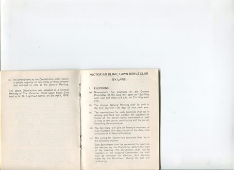 Victorian Blind Lawn Bowls Club constitution and by-laws