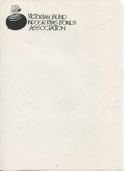 A4 page with photocopied letterhead of a cartoon lawn bowl with female and male on top