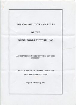 Blind Bowls Victoria constitution and rules front cover