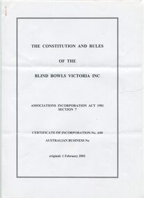 Blind Bowls Victoria constitution and rules front cover
