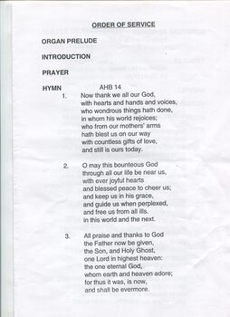 Order of Service and prayers for Hugh Jeffrey
