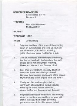 Order of Service and prayers for Hugh Jeffrey