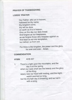 Order of Service and prayers for Hugh Jeffrey