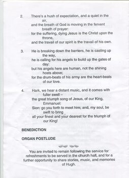 Order of Service and prayers for Hugh Jeffrey