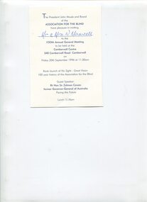Invitation addressed to Mr and Mrs N Maxwell for 100th AGM
