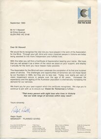 Letter to Neil Maxwell thanking him for past support and hoping he continues