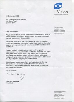 Invitation to attend the surprise farewell for John Cook