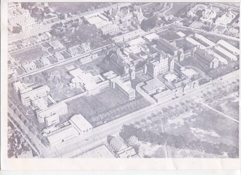 Photocopied aerial view of street landscape but unsure where