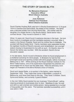 Life story of David Blyth written by Maryanne Diamond and June Ashmore