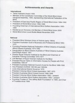 Listing of achievements and awards of David Blyth