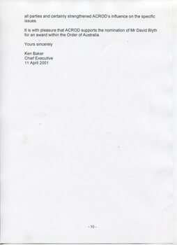 Tribute to David Blyth by Ken Baker