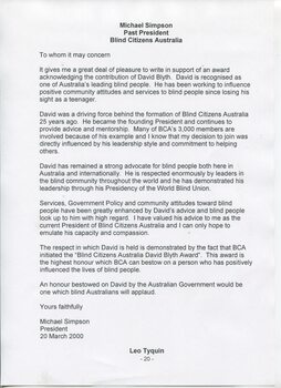 Tribute to David Blyth by Michael Simpson