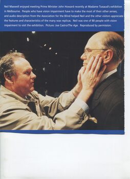 Neil Maxwell feeling the wax face of Prime Minister John Howard