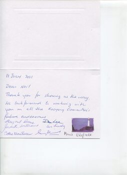 Handwritten note signed by seven people