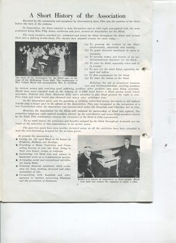 Brief history of AFB with images of AFB choir on stage and two men listening to a radio