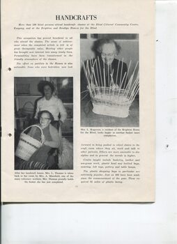 Overview of handicrafts taught and two images of basketweaving