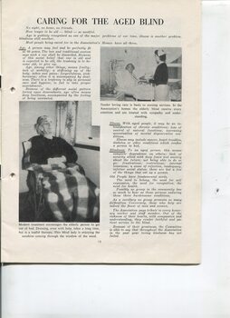 Article on Caring for the Aged Blind with images of two elderly bedridden women
