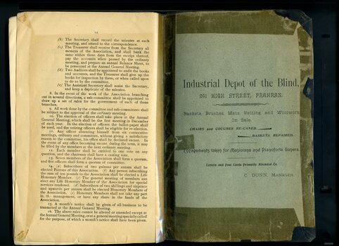 Constitution of the Association and advertisement for the Industrial Depot
