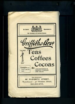 Advertisement for Griffiths Bros teas, coffees and cocoa