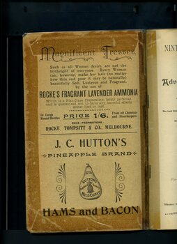 Advertisements for Rocke's Fragrant Lavender Ammonia and J.C. Hutton's hams and bacone