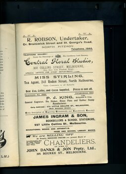 Advertisements for R Robson, Central Floral Studio, Miss Stirling, P.J. King, James Ingram & Son, and John Danks & Sons