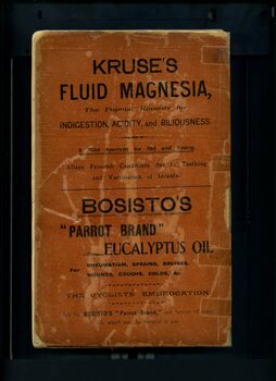 Advertisements for Kruse's Fluid Magnesia and Bosisto's Eucalyptus oil