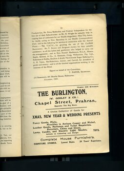 Overview of activities and events of the past year and advertisement for The Burlington