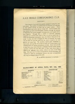 AAB Braille Correspondence Club report and balance sheet for Annual Picnic