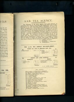 Report on the AAB Tea Agency, with balance sheet and list of tea agents