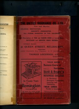 Advertisement for United Insurance, Remington Typewriter and Stott and Hoare's Business College