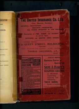 Advertisements for United Insurance, Stott's Correspondence College and Stott and Hoare's Business College