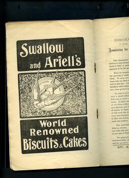 Advertisement for Swallow and Ariell's biscuits and cakes