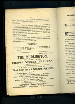 Brief summary of work done since the founding of the Association and advertisement for The Burlington
