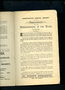 Overview of activities and events of the past year and advertisement for St Andrew Ambulance