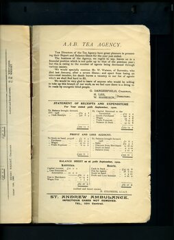 Report on the AAB Tea Agency with balance sheet