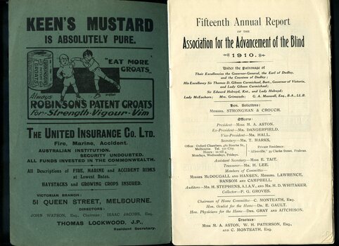 Advertisement for Keen's Mustard and United Insurance.  Listing of Committee members.