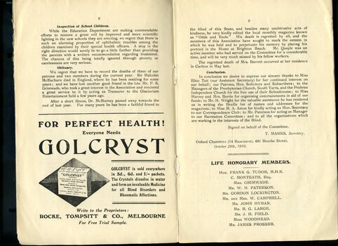 Overview of activities and events of the past year, advertisement for Golcryst and list of Life Honorary Members