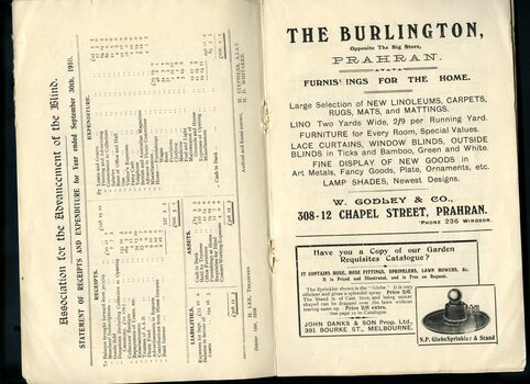 Statement of Receipts and Expenditure and advertisement for the Burlington and John Danks & Sons