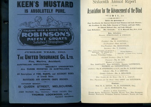 Advertisement for Keen's Mustard and United Insurance.  List of Committee members.