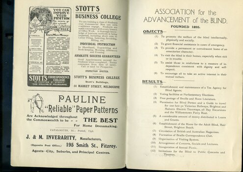 Advertisement for Stott's College and Pauline Paper Patterns. Objects and Results of the Association