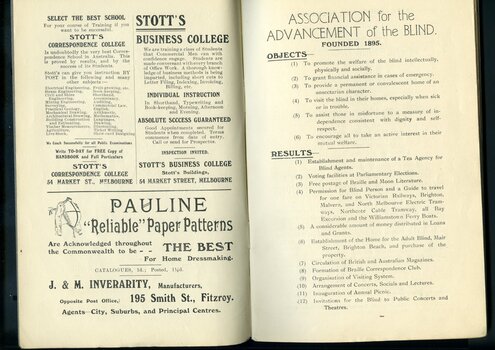Advertisement for Stott's College and Pauline Paper Patterns.  Objects and Results of the Association