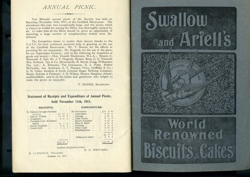 Report on the AAB Tea Agency.  Advertisement for Swallow and Ariell's biscuits and cakes