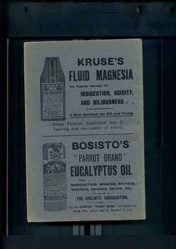 Advertisement for Kruse's Fluid Magnesia and Bosisto's Eucalyptus oil