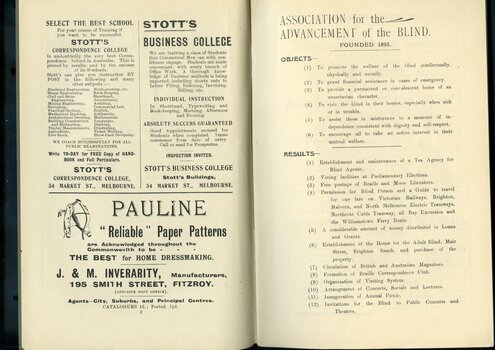 Advertisement for Stott's College and Pauline Paper Patterns.  Objects and Results of the Association