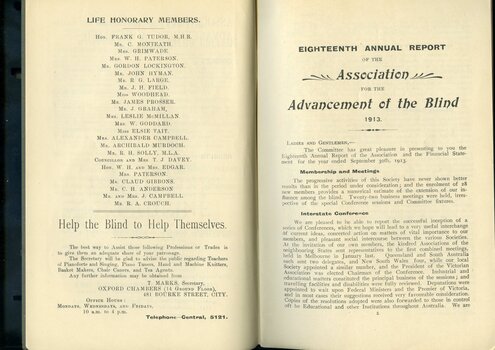 List of Honorary Life Members and request to employ blind trades.  Overview of activities and events of the past year