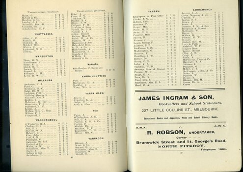 List of subscriptions and donations.  Advertisement for R Robson and James Ingram and Son