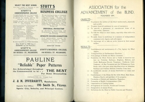 Advertisement for Stott's College and Pauline Paper Patterns.  Objects and Results of the Association